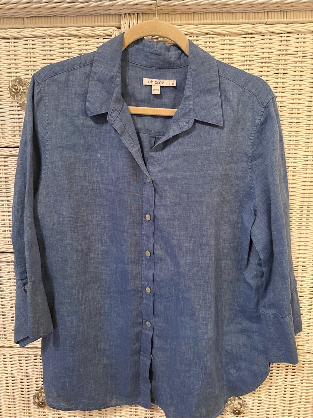 Chico's linen Blue Button-Front Shirt